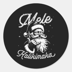 Retro Christmas Surf, Mele Kalikimaka Santa Shaka Classic Round Sticker