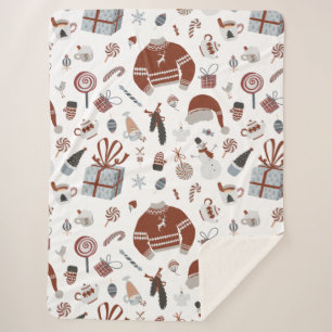 Retro Christmas Sweater Pattern Sherpa Blanket