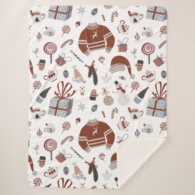Retro Christmas Sweater Pattern  Sherpa Blanket (Front)