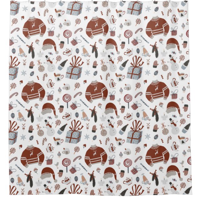 Retro Christmas Sweater Pattern  Shower Curtain (Front)