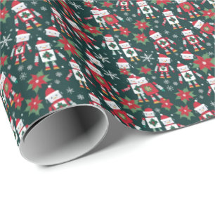 Retro Christmas Sweater Sci-Fi Robots  Wrapping Paper