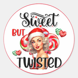 Retro Christmas Sweet n Twisted Pinup Classic Round Sticker