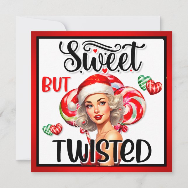 Retro Christmas Sweet n Twisted Pinup Holiday Card (Front)