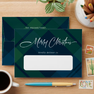 Retro Christmas Tartan Green Blue Plaid Envelope