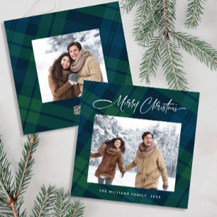 Retro Christmas Tartan Plaid 2 Photo Greeting Holiday Card