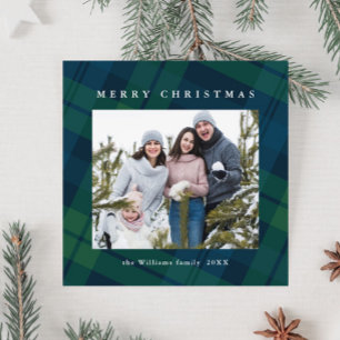 Retro Christmas Tartan Plaid 2 Photo Greeting Holiday Card