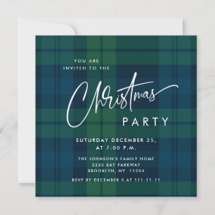 Retro Christmas Tartan Plaid Holiday Party Simple  Invitation