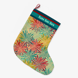 Retro Christmas Tinsel PomPoms (Personalised) Large Christmas Stocking