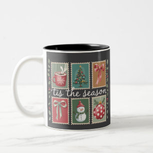Retro Christmas Tis The Season Cosy Winter Santa  Two-Tone Coffee Mug