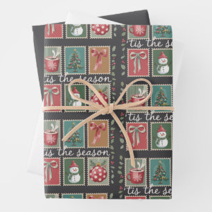 Retro Christmas Tis The Season Cosy Winter Santa  Wrapping Paper Sheet