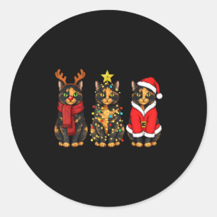 Retro Christmas Tortoiseshell Cat Santa Reindeer Classic Round Sticker