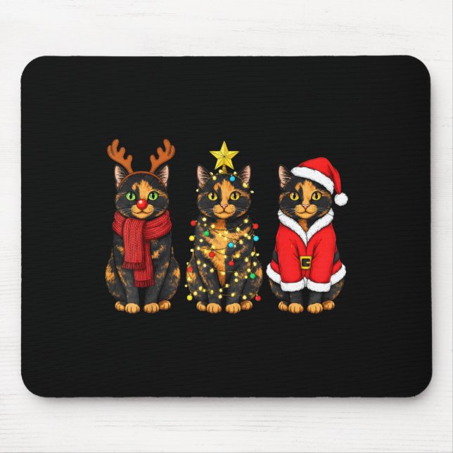 Retro Christmas Tortoiseshell Cat Santa Reindeer  Mouse Pad (Front)
