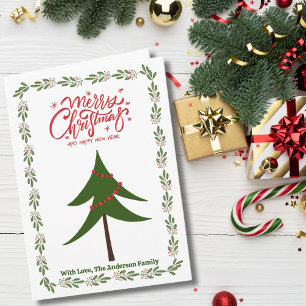 Retro Christmas Tree Berry Wreath 3 Photo Custom Card