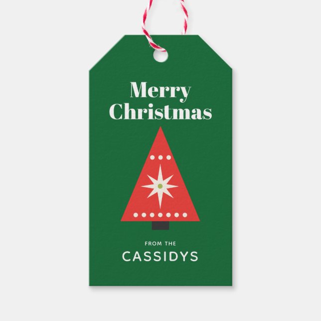 Retro Christmas Tree Custom Gift Tags (Front)