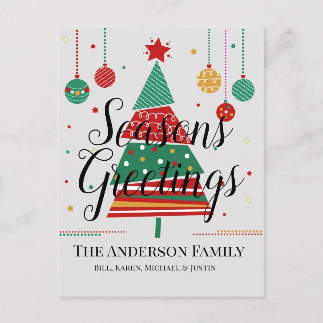 Retro Christmas Tree Customisable Holiday Postcard (Front)