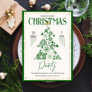 Retro Christmas Tree Elegant Green Christmas Party Invitation