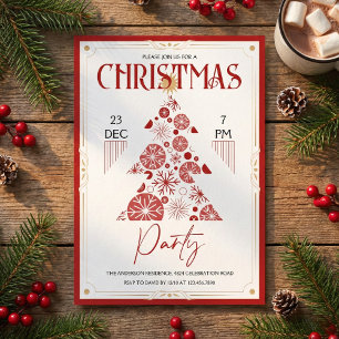 Retro Christmas Tree Elegant Red Christmas Party Invitation