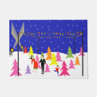 Retro Christmas Tree Farm Door Mat