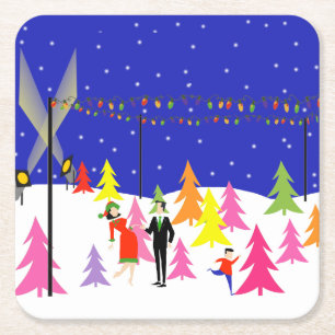 Retro Christmas Tree Farm Paper Coaster