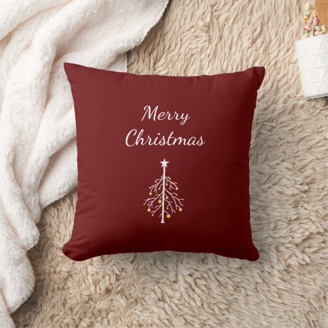Retro Christmas Tree Festive Red Holiday  Cushion (Blanket)