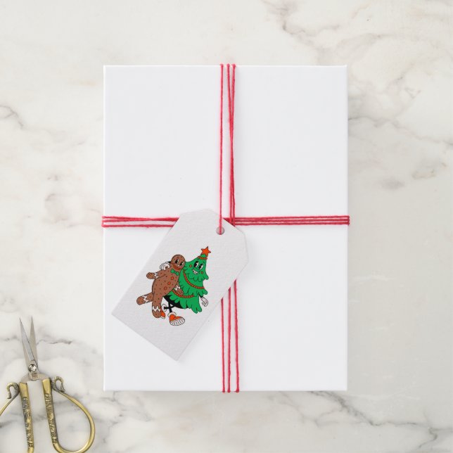 Retro Christmas Tree & Gingerbread Gift Tag (With Twine)