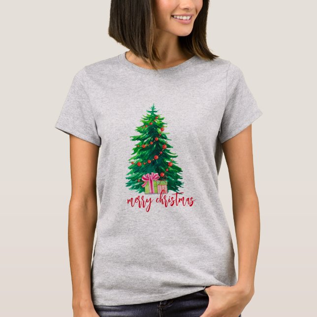 Retro Christmas Tree Graphic with Presents Womens T-Shirt (Front)