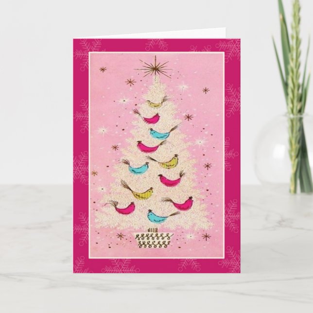 Retro Christmas Tree Greeting Card (Front)
