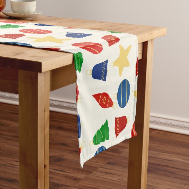 Retro Christmas tree ornaments Short Table Runner (In Situ)