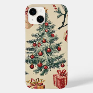 Retro Christmas Tree Red Green Cream Holiday Case-Mate iPhone 14 Case