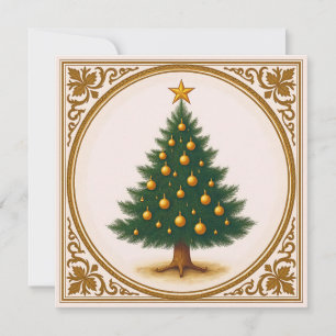 Retro Christmas Tree Simple Rustic Trendy  Holiday Card