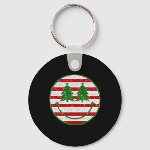 Retro Christmas Tree Smile Face Xmas Womens Teens  Key Ring