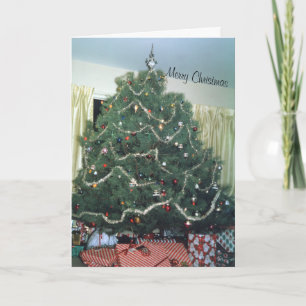 Retro Christmas Tree Striped Gifts Tinsel Holiday Card