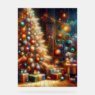 Retro Christmas Tree With Presents Underneath Wall Acrylic Sign
