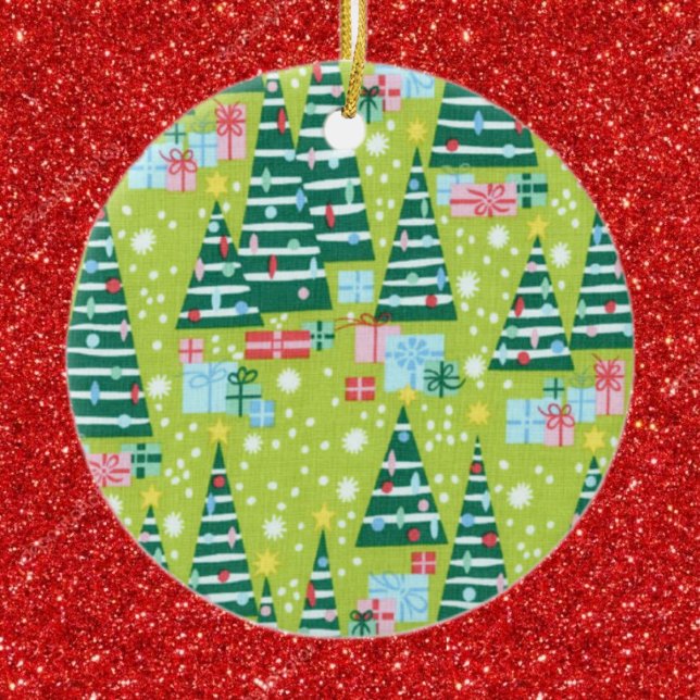 Retro Christmas trees Ceramic Ornament (Creator Uploaded)