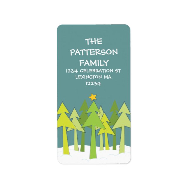 Retro Christmas Trees Holiday Address Label (Front)