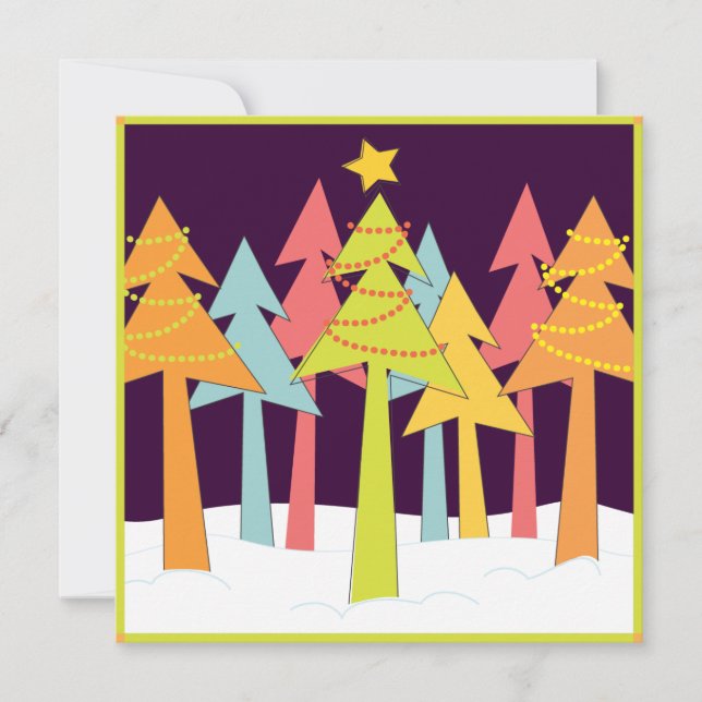 Retro Christmas Trees Holiday Party Invitation (Front)