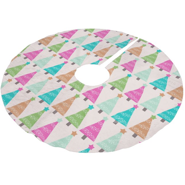 Retro Christmas Trees Holiday Tree Skirt (Angled)