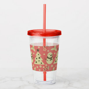 Retro Christmas trees holly berry star candy cane Acrylic Tumbler
