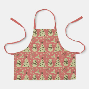 Retro Christmas trees holly berry star candy cane  Apron