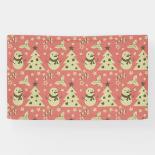 Retro Christmas trees holly berry star candy cane Banner
