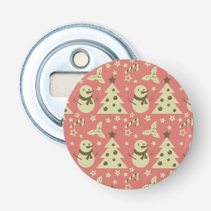 Retro Christmas trees holly berry star candy cane  Bottle Opener