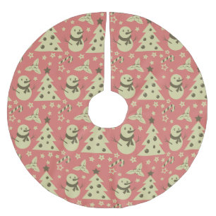 Retro Christmas trees holly berry star candy cane  Brushed Polyester Tree Skirt