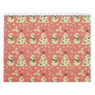 Retro Christmas trees holly berry star candy cane Calendar