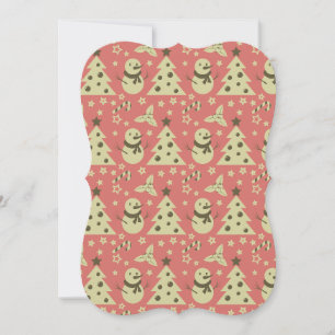 Retro Christmas trees holly berry star candy cane  Card