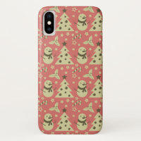 Retro Christmas trees holly berry star candy cane 