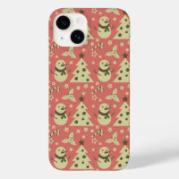 Retro Christmas trees holly berry star candy cane 