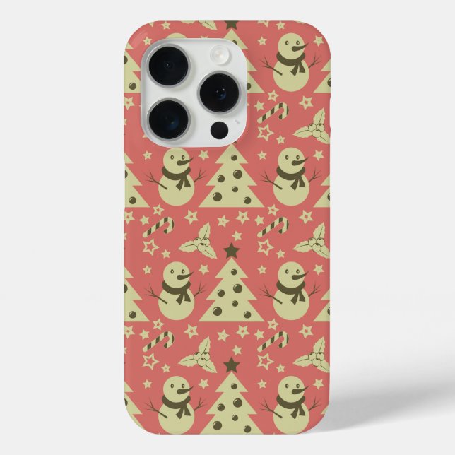 Retro Christmas trees holly berry star candy cane  Case-Mate iPhone Case (Back)