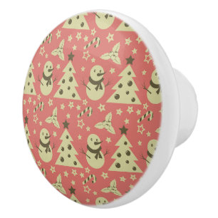 Retro Christmas trees holly berry star candy cane  Ceramic Knob