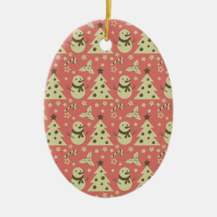 Retro Christmas trees holly berry star candy cane  Ceramic Ornament