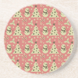 Retro Christmas trees holly berry star candy cane Coaster